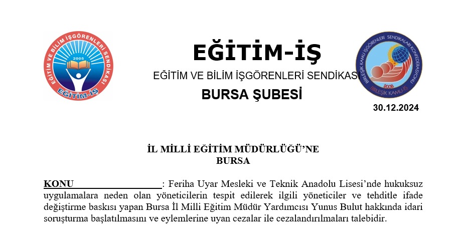 İl Milli Eğitim Mdr. Yardımcısı Yunus BULUT hakkında idari soruşturma açılması için başvurduk